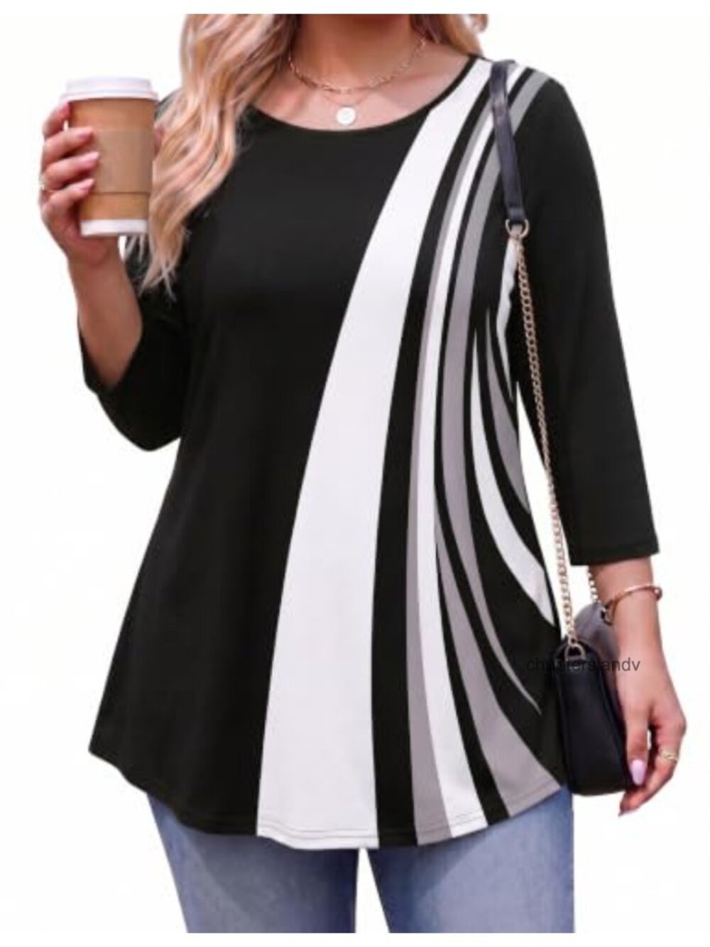Plus Size Tunic Top 3/4 Sleeve Loose Fit Stretchable